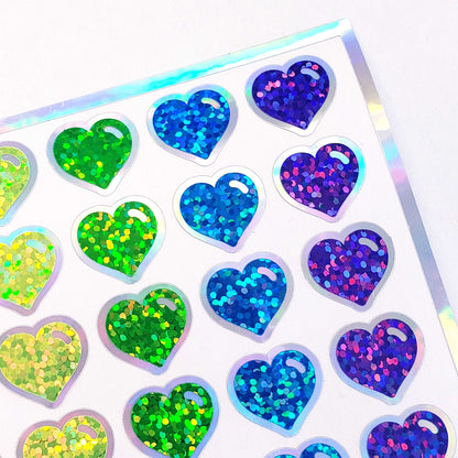 Neon Rainbow Colors Heart Stickers, set of 60