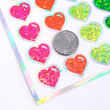 Neon Rainbow Colors Heart Stickers, set of 60
