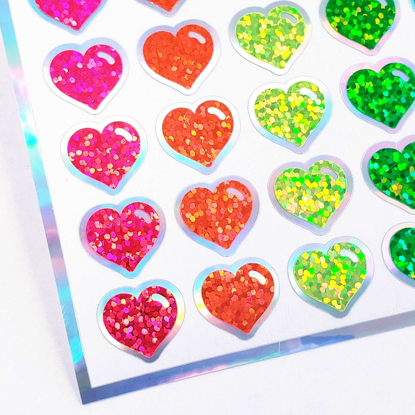 Neon Rainbow Colors Heart Stickers, set of 60