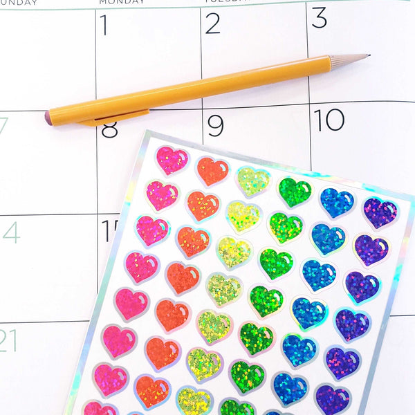 Neon Rainbow Colors Heart Stickers, set of 60