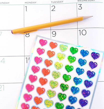 Neon Rainbow Colors Heart Stickers, set of 60