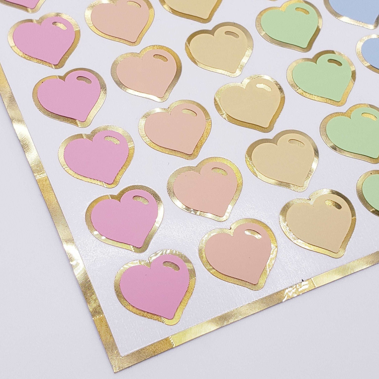 Pastel Rainbow Heart Stickers for Valentine's Day Cards and envelopes, set of 60 small heart decals for journals, notes and scrapbooks.