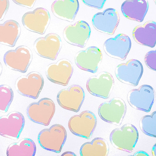 Pastel Rainbow Colors Heart Stickers, set of 60 small vinyl hearts for invitations, envelopes and journals, Scrapbook page embellishments.