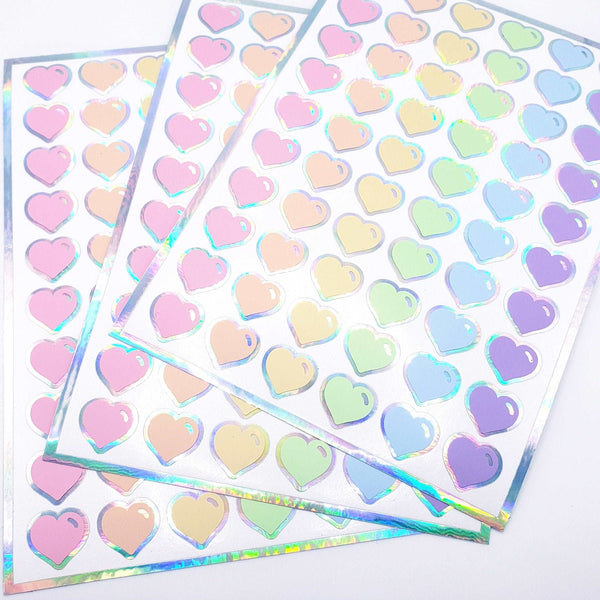 Pastel Rainbow Colors Heart Stickers, set of 60 small vinyl hearts for invitations, envelopes and journals, Scrapbook page embellishments.