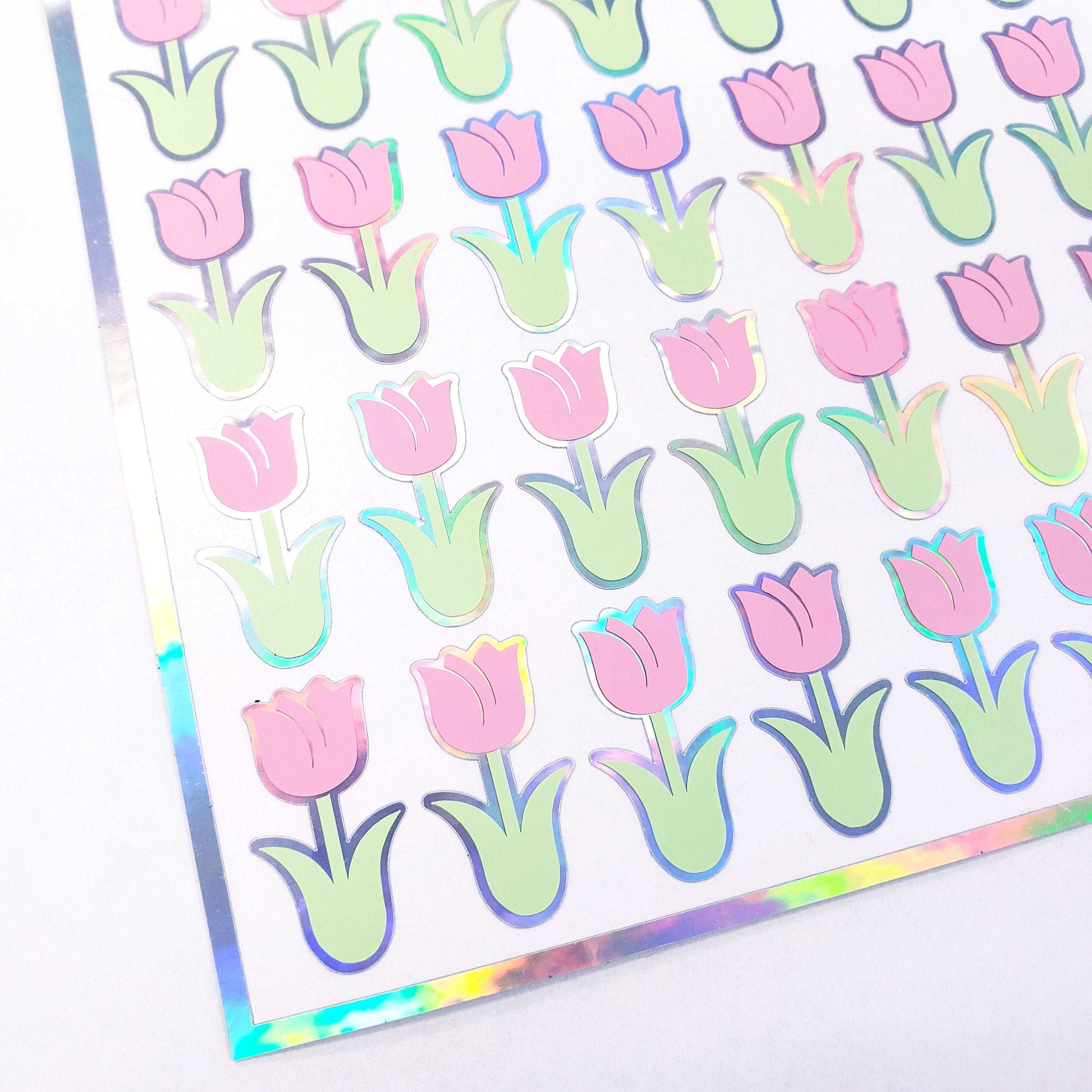 Pink Tulip Stickers, set of 40 pastel pink flower decals for Easter, Mother's Day and spring weddings, sticker gift for garden planners.