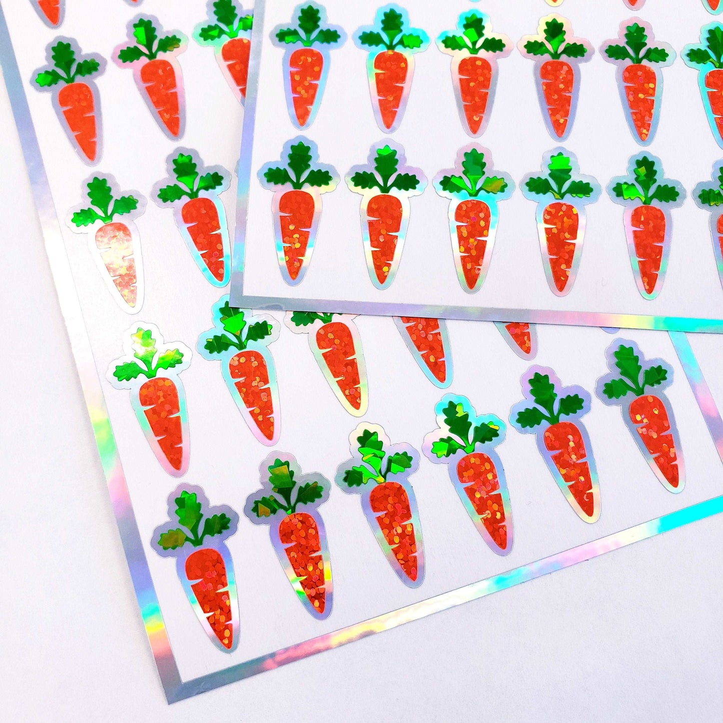 Carrot Stickers, set of 30 pretty orange and green sparkly carrot stickers for Easter basket gifts, calendars, planners and recipe cards.