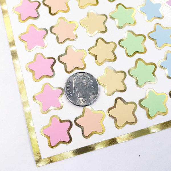 Pastel Rainbow Star Stickers, set of 70 small soft colored kawaii stars for cards, journals, envelopes, invitations, laptops and crafts.
