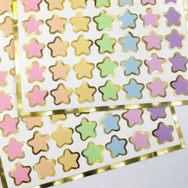 Pastel Rainbow Star Stickers, set of 70 small soft colored kawaii stars for cards, journals, envelopes, invitations, laptops and crafts.