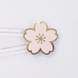 Pink Cherry Blossom Flower Stickers, set of 70 pale pink and gold Sakura flowers stickers for spring weddings, small one half inch flowers.