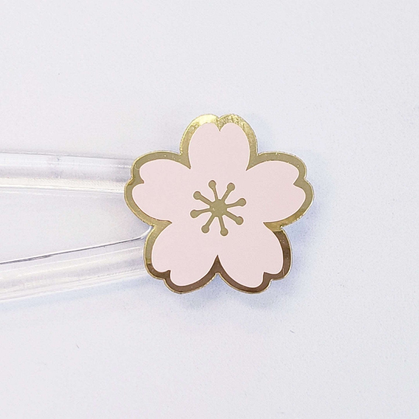 Pink Cherry Blossom Flower Stickers, set of 70 pale pink and gold Sakura flowers stickers for spring weddings, small one half inch flowers.