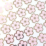 Pink Cherry Blossom Flower Stickers, set of 70 pale pink and gold Sakura flowers stickers for spring weddings, small one half inch flowers.