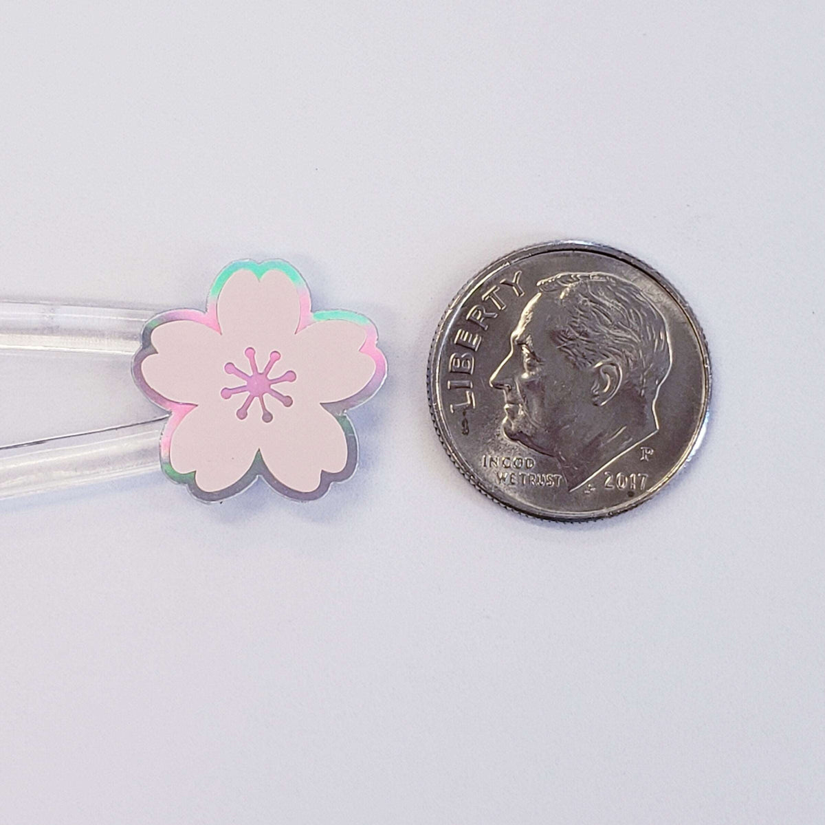 Pink Cherry Blossom Flower Stickers, set of 70 pale pink and silver Sakura flower stickers for spring weddings, small one half inch flowers.