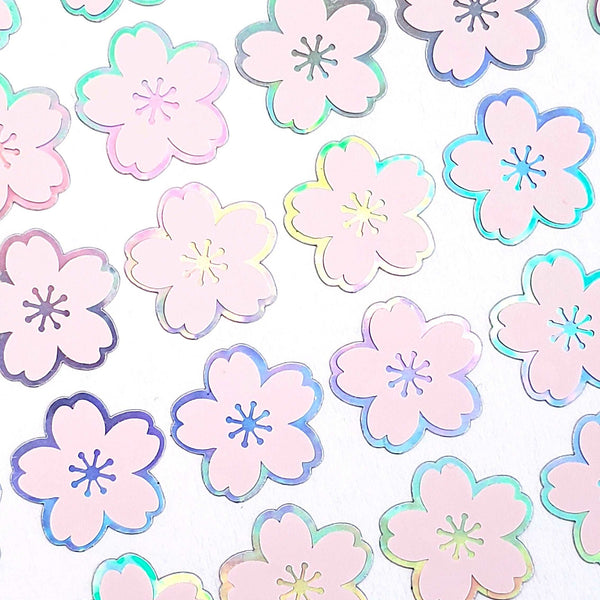 Pink Cherry Blossom Flower Stickers, set of 70 pale pink and silver Sakura flower stickers for spring weddings, small one half inch flowers.