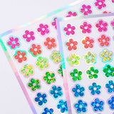 Neon Flower Stickers, set of 88 small rainbow daisy decals, bright glitter vinyl flowers for laptops, planners and notebooks. Sticker gift.