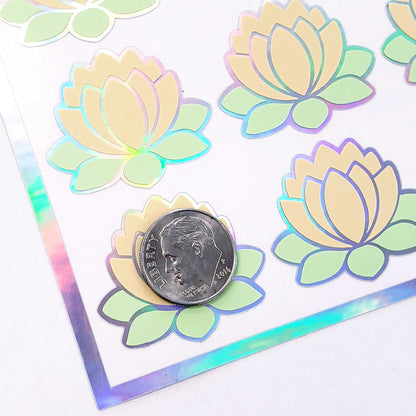 Pastel yellow lotus flower stickers, set of 20 peel and stick water lily flower decals, gift for Easter, Mother's Day and spring weddings.