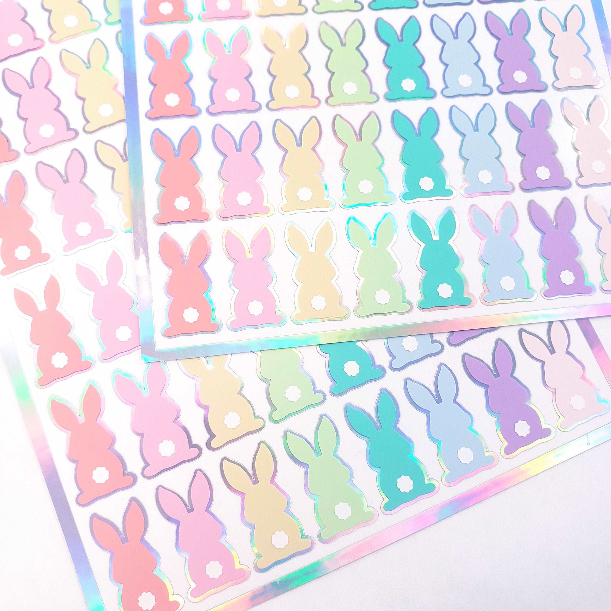 White Easter Bunny Stickers, set of 48 cute vinyl bunnies for Spring crafts, Easter baskets and Mother's Day cards.
