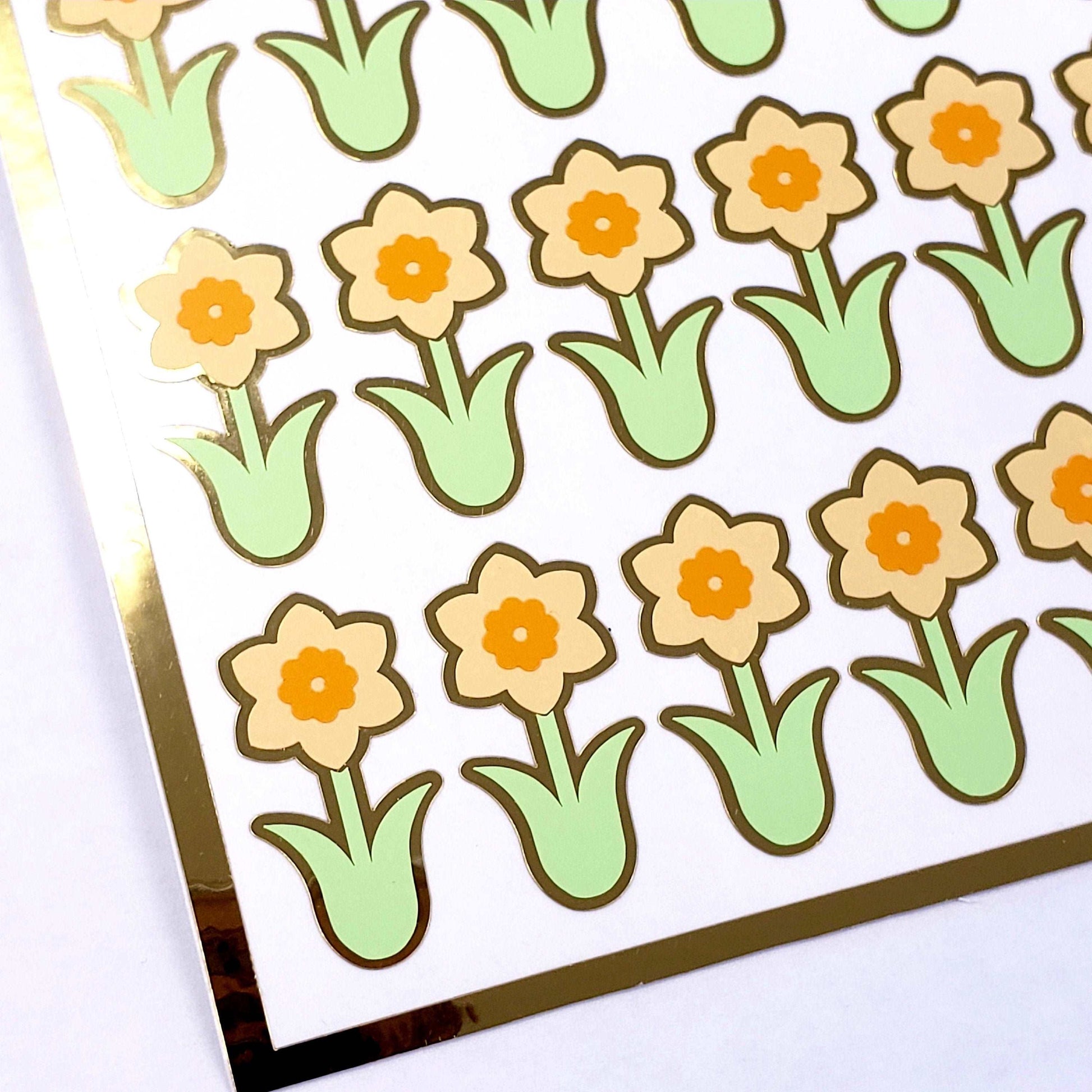 Pastel Yellow Daffodil Stickers, set of 35 flower decals for Easter, Mother's Day, Spring weddings, sticker gift for gardeners.