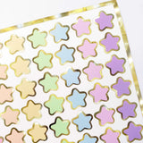 Pastel Rainbow Star Stickers, set of 70 small soft colored kawaii stars for cards, journals, envelopes, invitations, laptops and crafts.