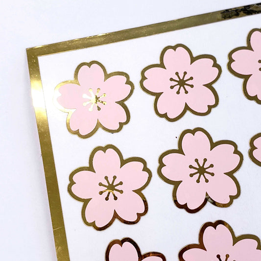 Sakura Flower Stickers, set of 35 blush pink and gold cherry blossom stickers for spring weddings, Mother's day gift and scrapbook pages.