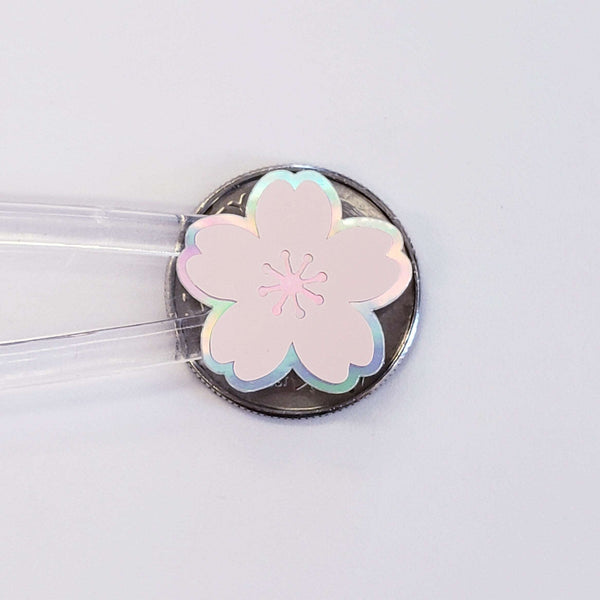 Pink Cherry Blossom Flower Stickers, set of 70 pale pink and silver Sakura flower stickers for spring weddings, small one half inch flowers.