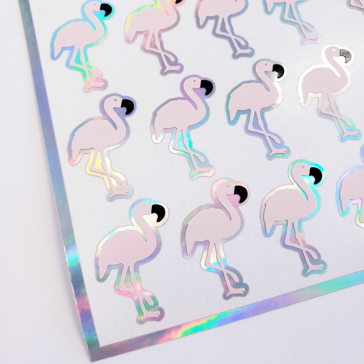 Flamingo Stickers, set of 25 blush pink and silver bird stickers for tropical themed parties, weddings and baby showers. Waterproof decals.