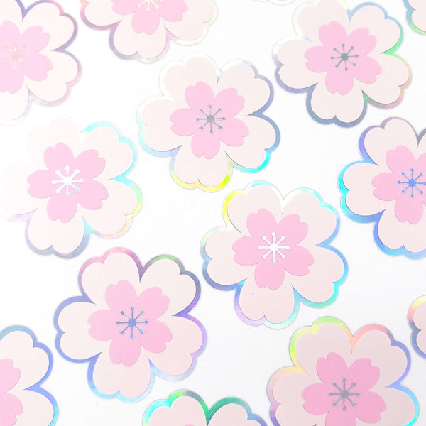 20 Holographic Cherry Blossom Stickers, Pink Sakura Flower Decals, Spring Crafts, Wedding Envelope Seals, Mother's Day Gift, peel and stick