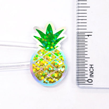 Pineapple Glitter Stickers, set of 30 peel and stick tropical fruit stickers, tropical luau party stickers.