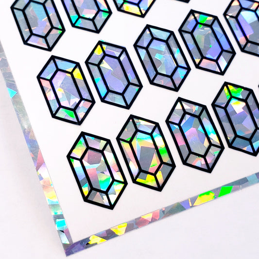 Diamond gemstone stickers, set of 36 small sparkly rupee shaped decals for laptops, notebooks, journals, Treasure stickers for gamers.