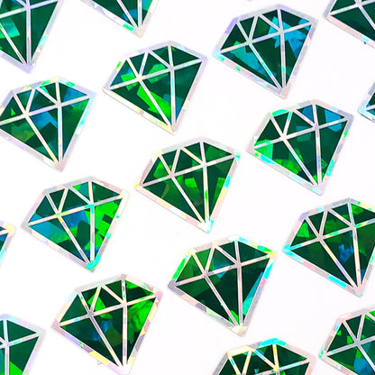 May Birthstone stickers, set of 40 small sparkly dark green emerald decals for gifts, notes, journals and scrapbooks. Gem embellishments.