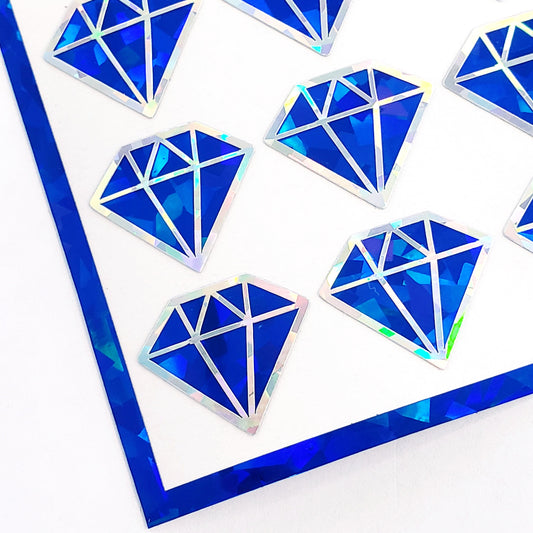 September Birthstone stickers, set of 40 small sparkly sapphire blue decals for gifts, notes, journals and scrapbook embellishments.