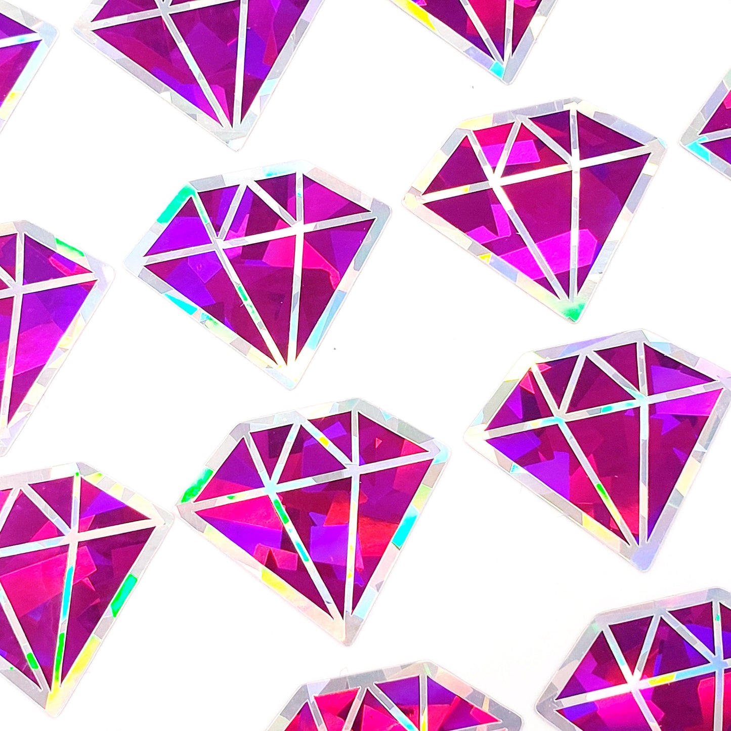 Hot Pink Birthstone stickers, set of 40 small sparkly pink diamond decals for gifts, notes, journals, phone grips and scrapbook pages.