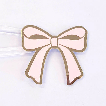 Bow Stickers, set of 28 pale pink and gold girly ribbon shaped decals, coquette aesthetic, peel and stick bows for cards, notebooks and more