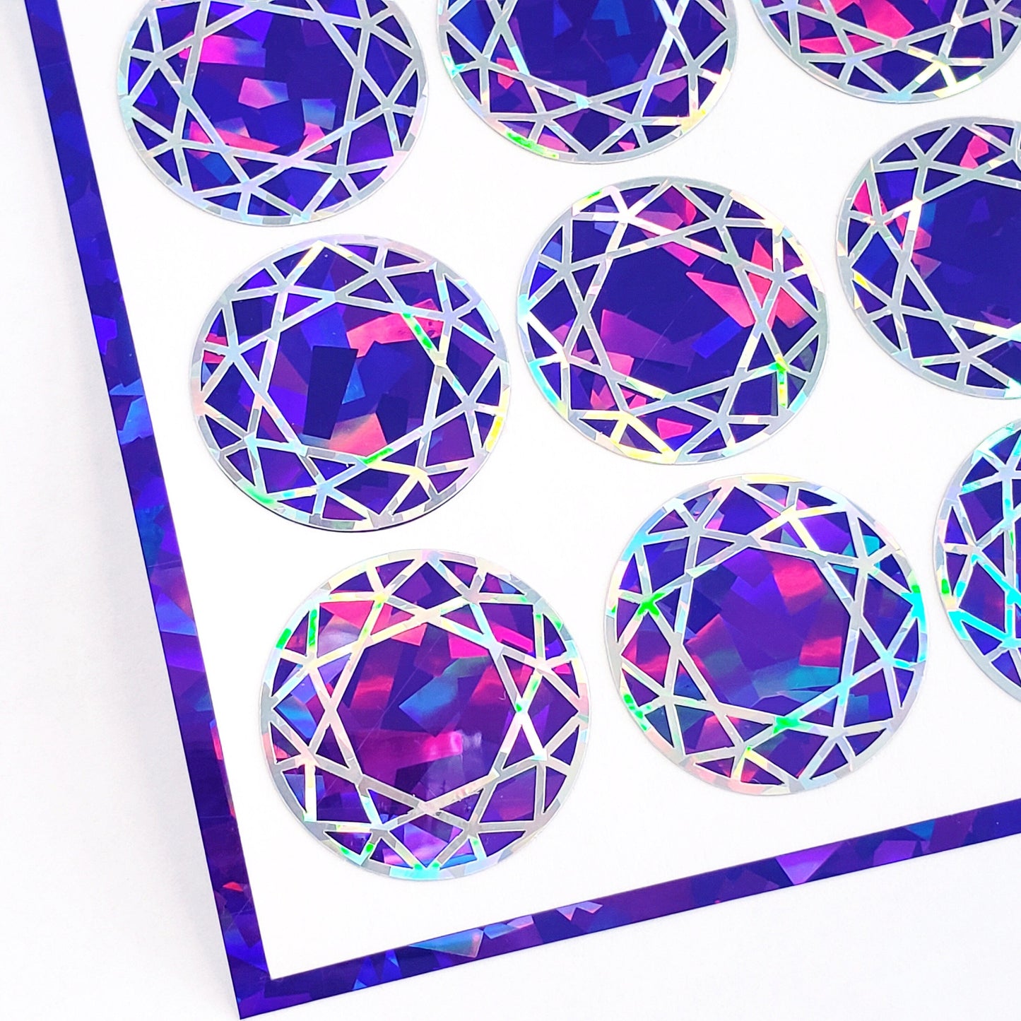 February Birthstone stickers, set of 20 sparkly round amethyst gemstone decals for gifts, notecards, journals and scrapbook embellishments