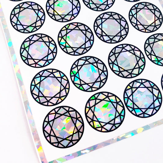 April Birthstone stickers, set of 20 sparkly round white diamond gemstone decals for gifts, notecards, journals and scrapbook embellishments