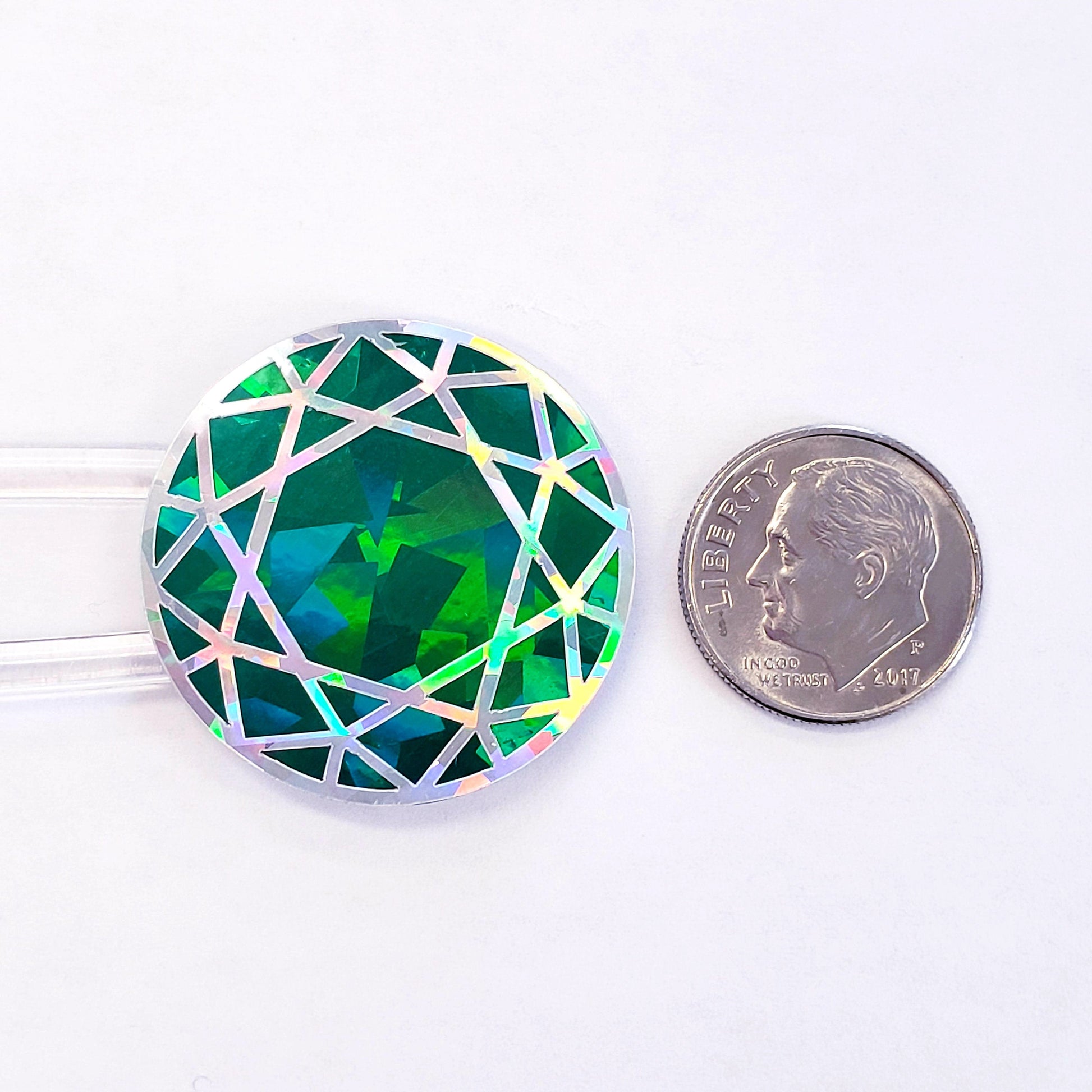 May Birthstone stickers, set of 20 sparkly round dark emerald green decals for gifts, notecards, journals and scrapbook page embellishments.