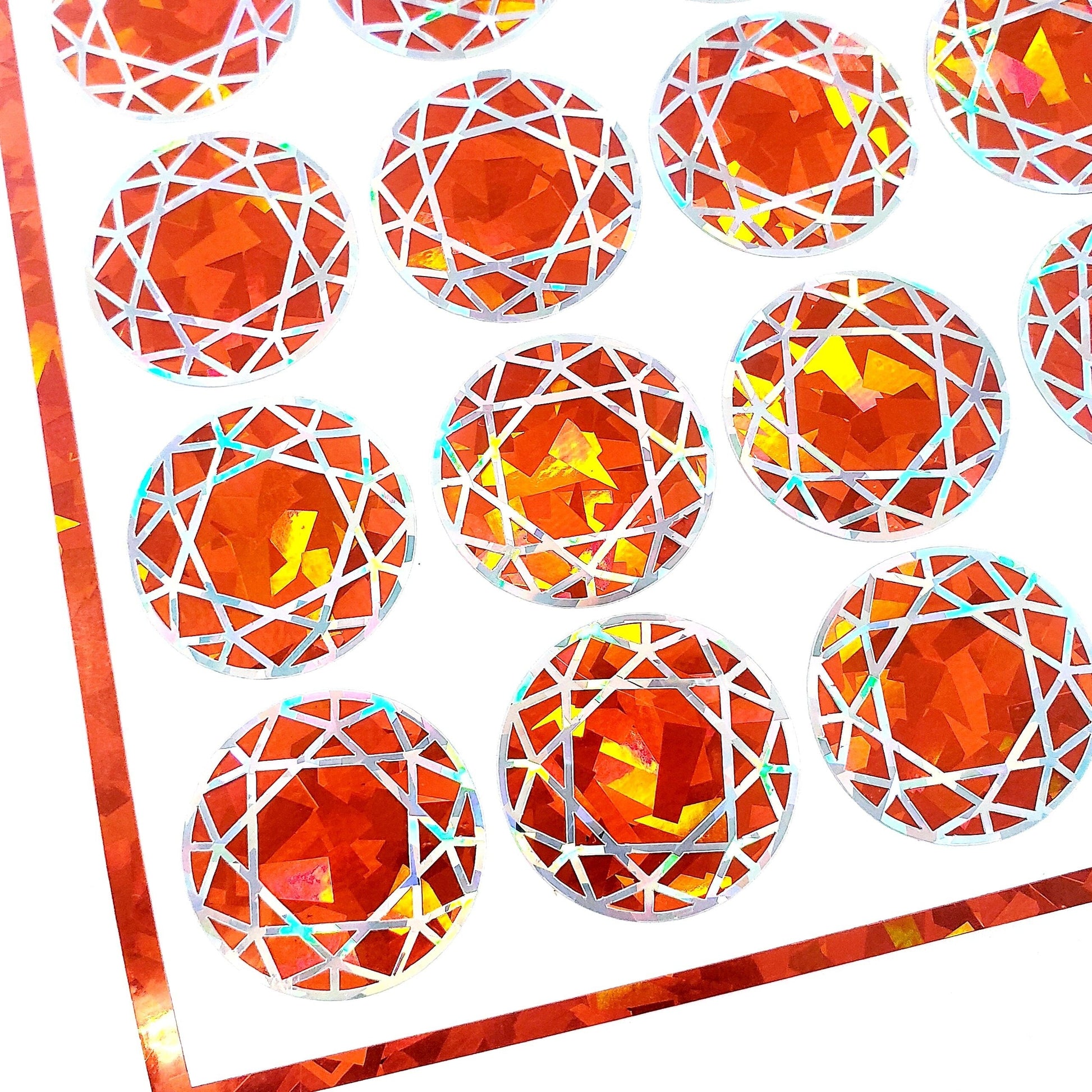 Orange Birthstone stickers, set of 20 small sparkly round orange gemstone decals for gifts, notecards, journals, phone grips and scrapbooks