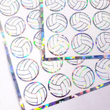 Volleyball Stickers, set of 48 white and silver glitter stickers for kids team sports, volleyball birthday party decor, waterproof.