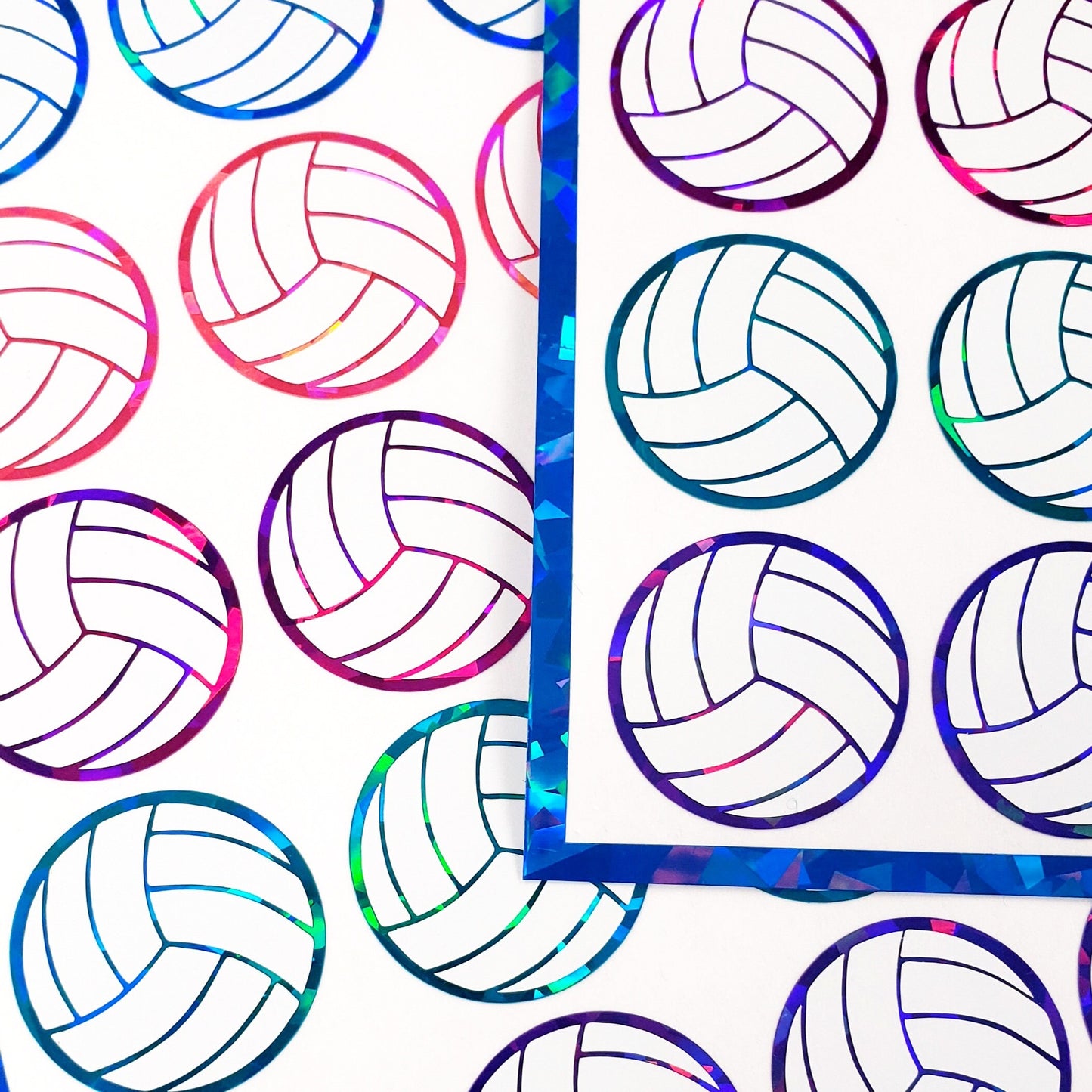 Volleyball Stickers, set of 48 white and multi color sparkly stickers for kids team sports, volleyball birthday party decor, waterproof.