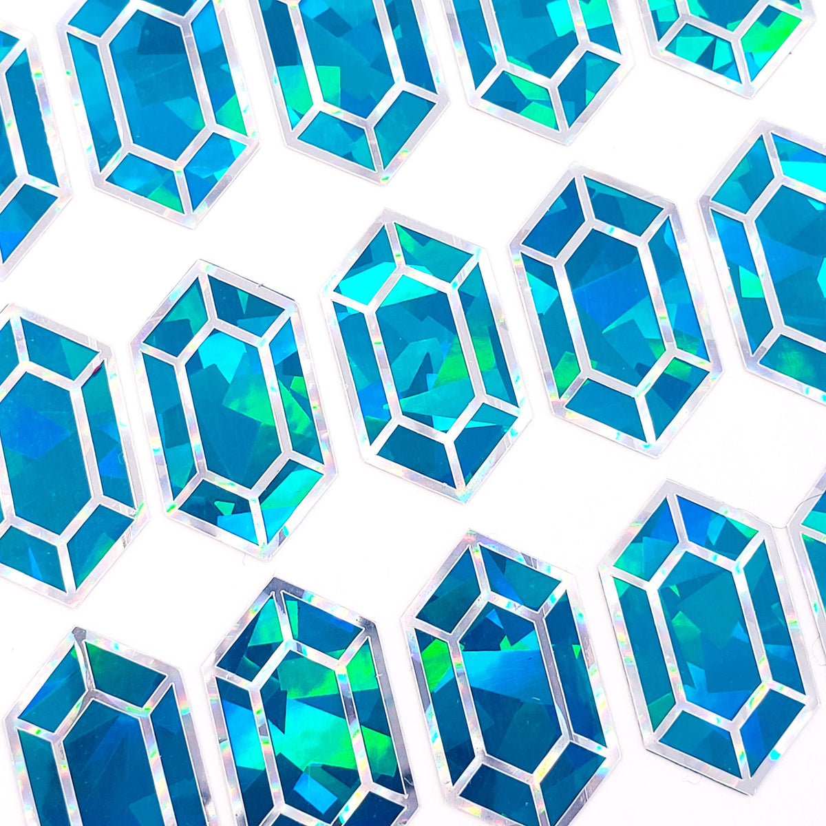 Aquamarine gemstone stickers, set of 36 small sparkly jewel shape decals for laptops, notebooks, journals. March pisces birthstone stickers