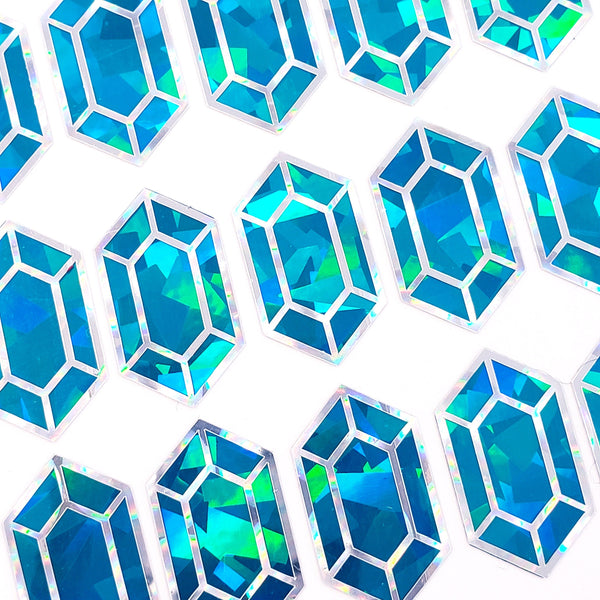 Aquamarine gemstone stickers, set of 36 small sparkly jewel shape decals for laptops, notebooks, journals. March pisces birthstone stickers
