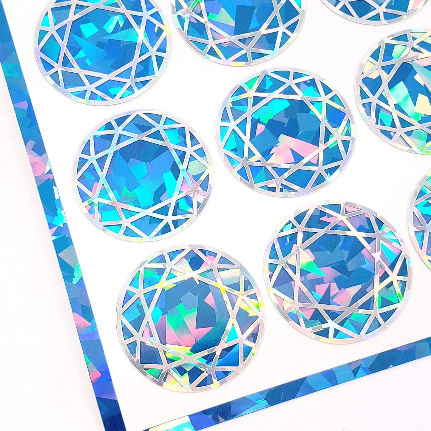 Sagittarius Birthstone stickers, set of 20 small sparkly round blue topaz gem decals for December birthdays, cards, journals and scrapbooks.