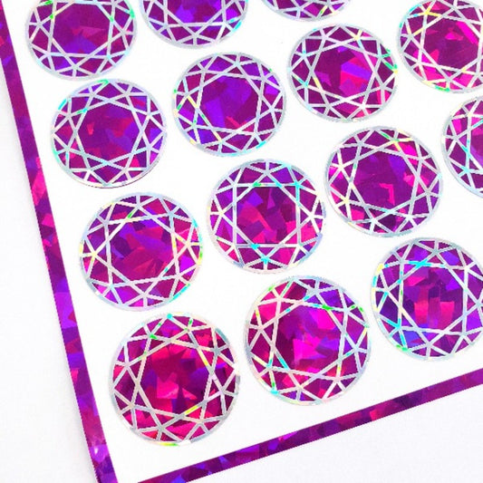 Pink Diamond Sticker Bundle, set of 96 sparkly hot pink gemstone stickers for October birthday, Libra zodiac gift, Free shipping.