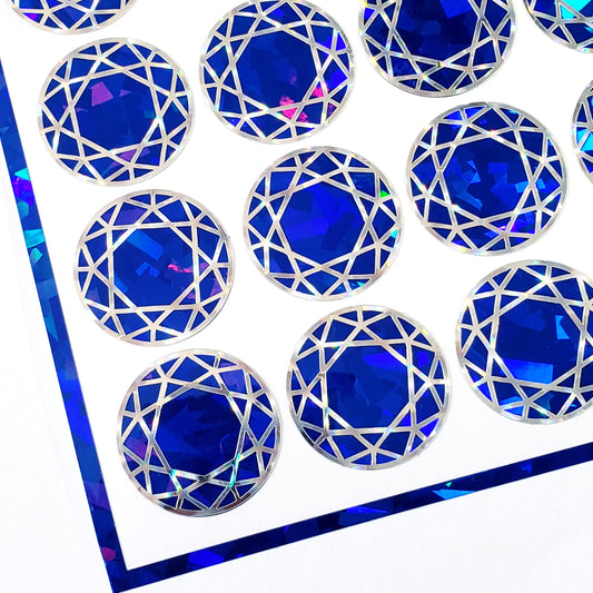 Blue Diamond Sticker Bundle, set of 96 sparkly faux sapphire gemstone stickers for September birthday, Virgo zodiac gift, Free shipping.