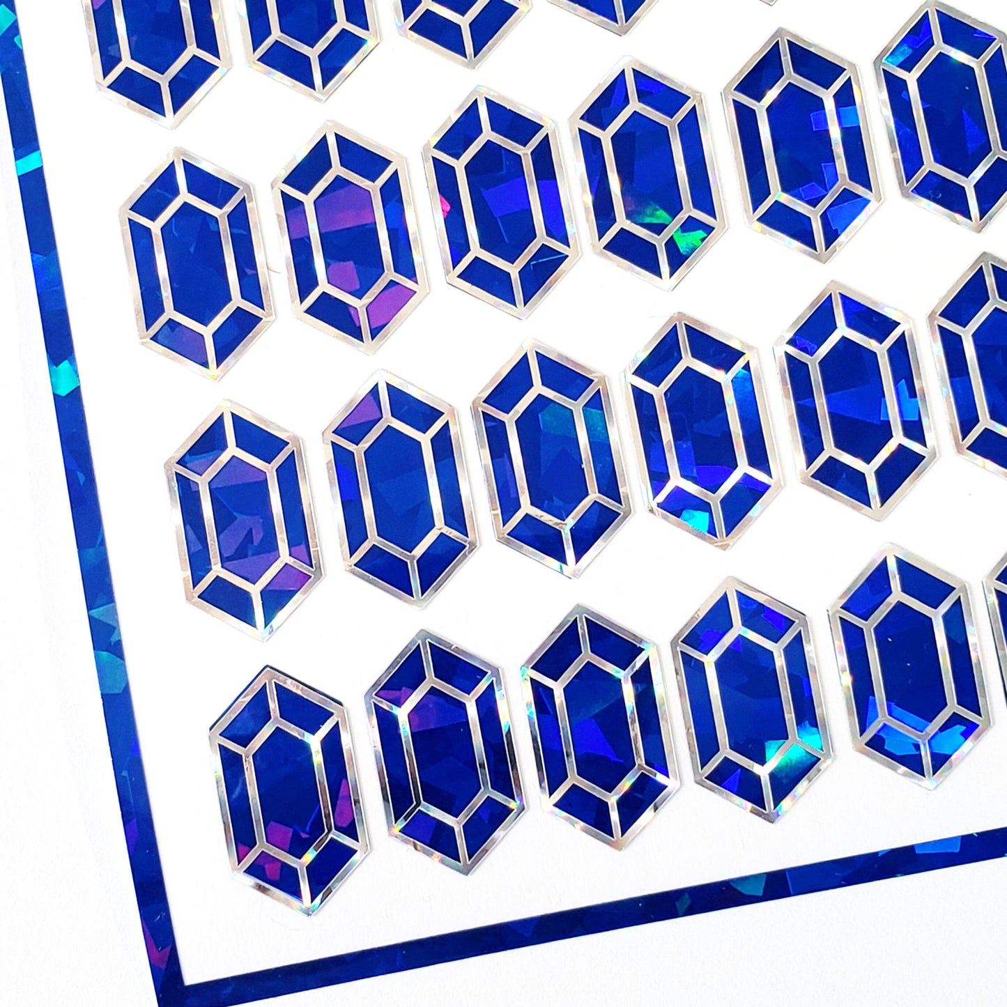 Blue Diamond Sticker Bundle, set of 96 sparkly faux sapphire gemstone stickers for September birthday, Virgo zodiac gift, Free shipping.
