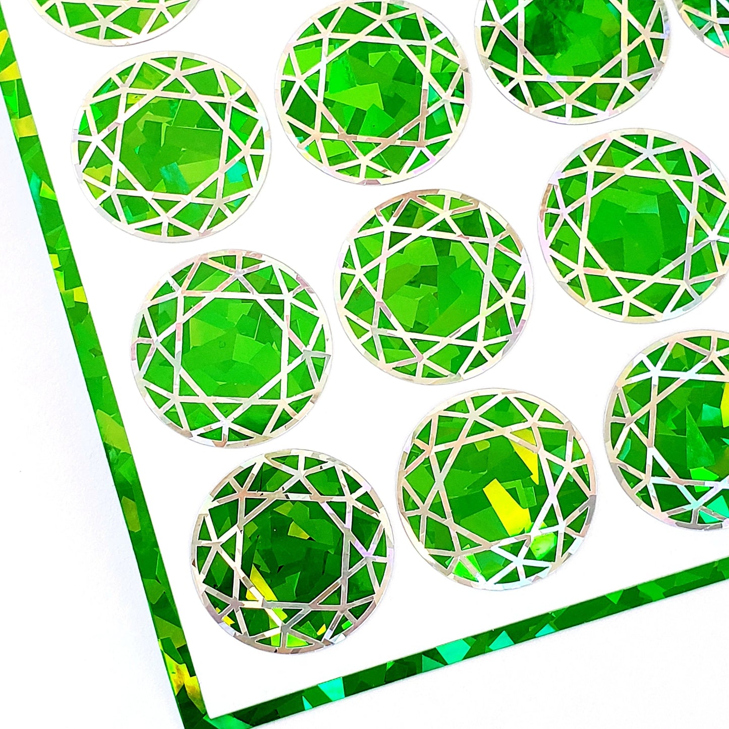 Green Diamond Sticker Bundle, set of 96 sparkly green peridot faux gemstone stickers for August birthday, Virgo zodiac gift, Free shipping.