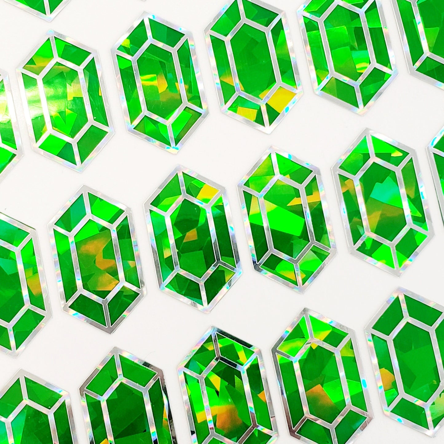 Light Green Jewel Stickers, set of 36 sparkly green peridot faux rupee gemstone stickers for August birthday, Virgo zodiac gift.