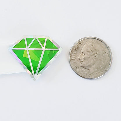 Green Crystal Jewel Stickers, set of 40 sparkly peridot birthstone stickers for August birthday, Virgo zodiac gift, diamond shape stickers.