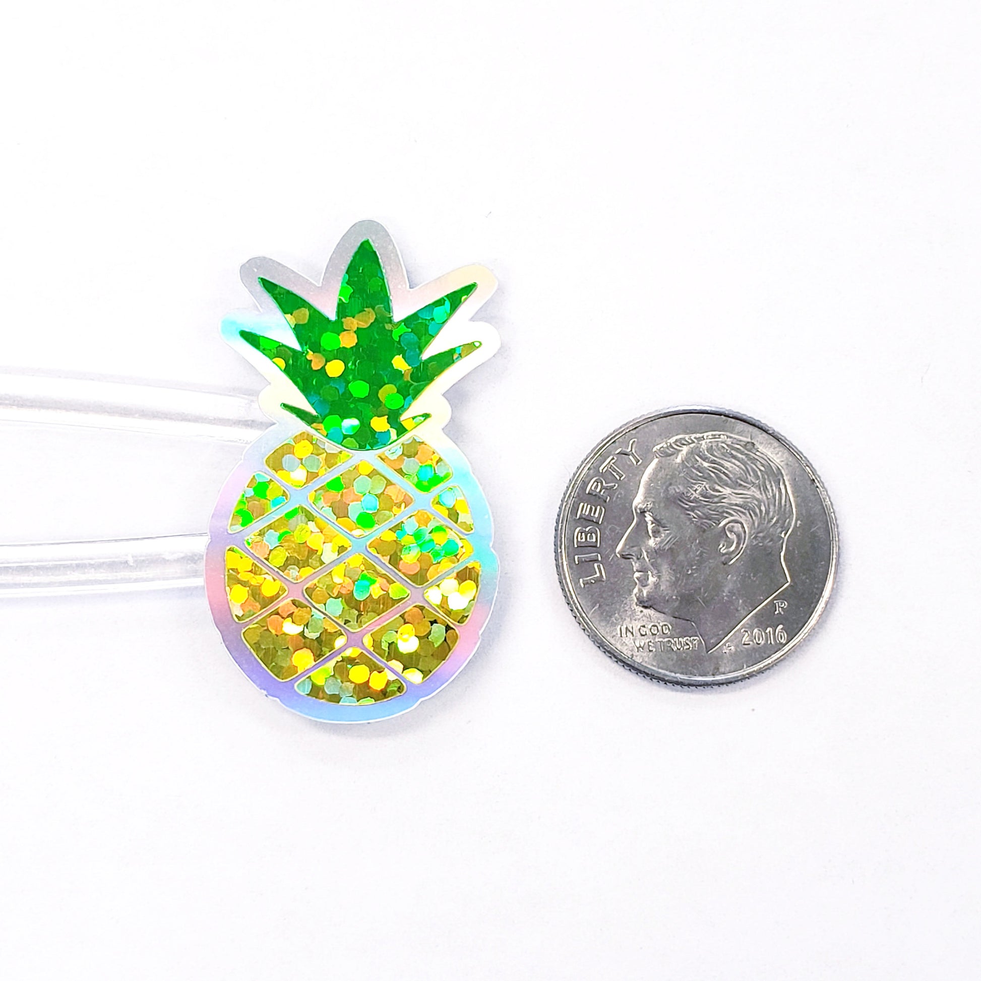 Pineapple Glitter Stickers, set of 30 peel and stick tropical fruit stickers, tropical luau party stickers.