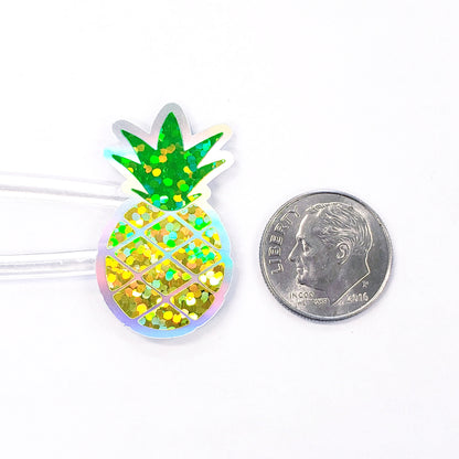 Pineapple Glitter Stickers, set of 30 peel and stick tropical fruit stickers, tropical luau party stickers.