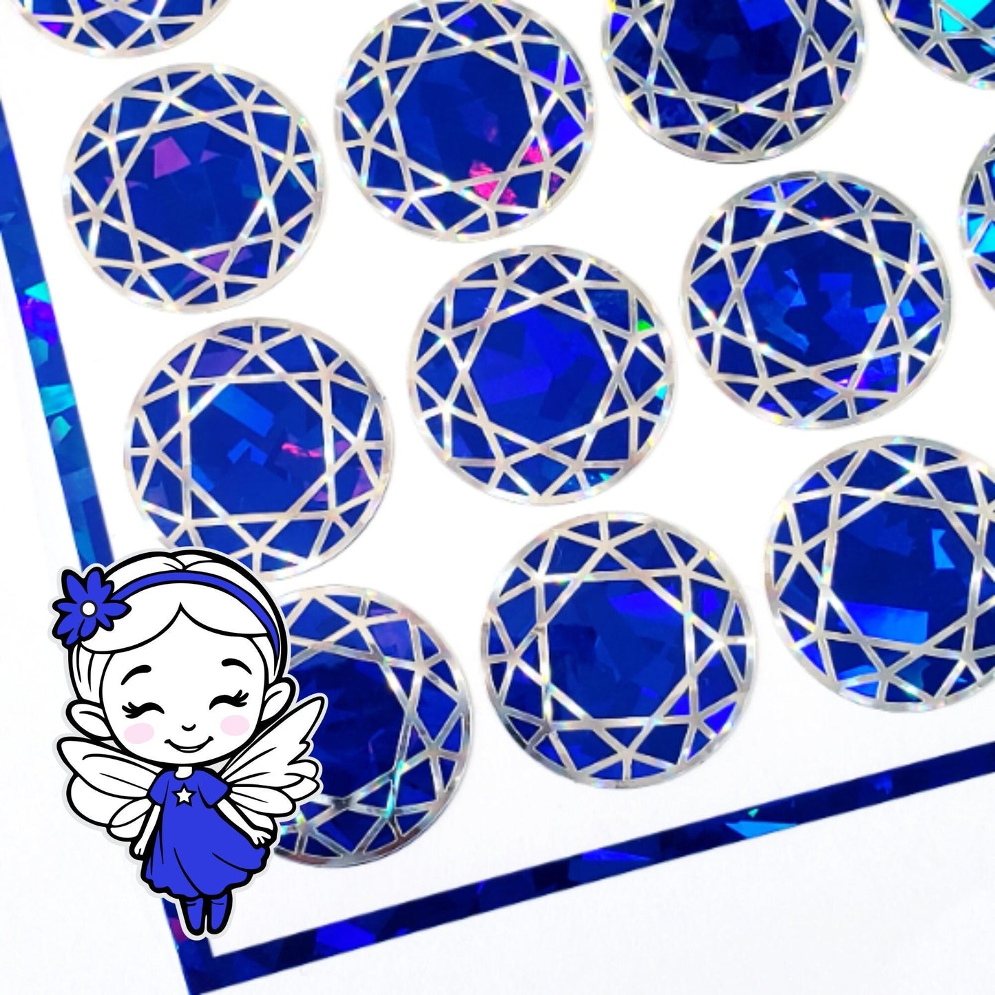 round blue gemstone stickers